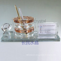 office supplies, crystal pen holder with card holder with clock